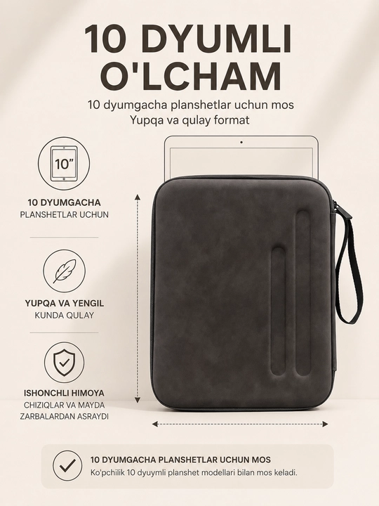 10 dyuymgacha planshet uchun zamonaviy himoya sumka — ishonchli va qulay