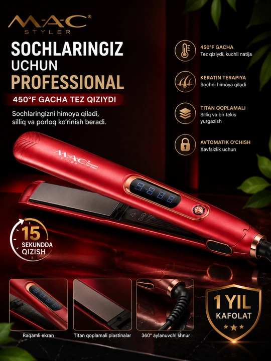 MAC Styler MC-3082 Premium Professional Soch Tekislagich | 450°F | LED Display - 