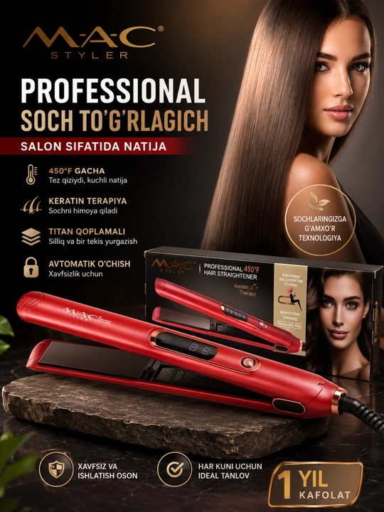 MAC Styler MC-3082 Premium Professional Soch Tekislagich | 450°F | LED Display