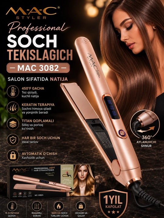 MAC Styler MC-3082 Premium Professional Soch Tekislagich | 450°F | LED Display - 