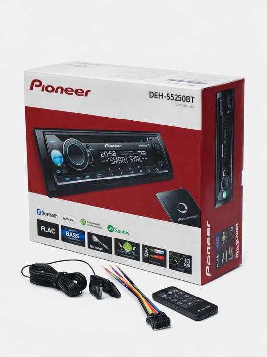 Avtomagnitola, Pioneer DEH-S5250BT magnitolasi, 1-DIN, qora, Bluetooth, USB, AUX
