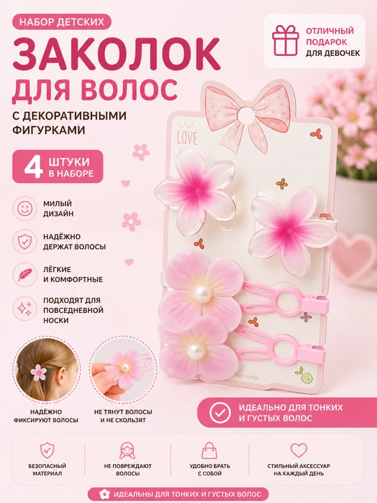 Dekorativ figurali bolalar soch qisqichlari to'plami - 