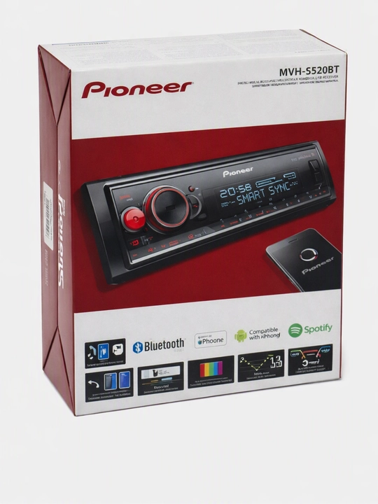 Avtomagnitola Pioneer MVH-S520BT Bluetooth, USB, AUX, 1-DIN, qora