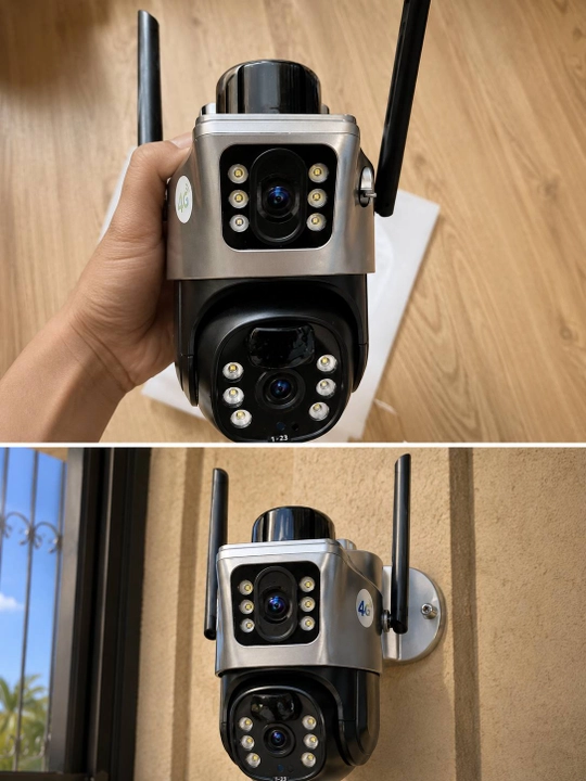 Уличная 4G PTZ камера видеонаблюдения V380 Pro с двумя объективами и солнечной панелью