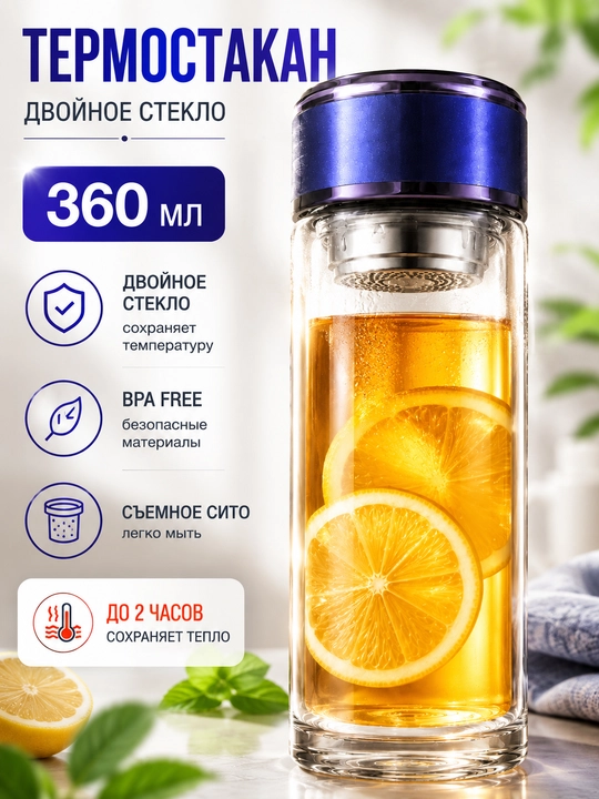 Choy damlash uchun butilka, termokrujka qo‘sh shishali va to‘rli choy damlagich - 