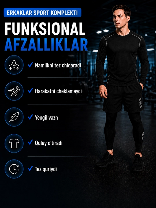 Professional sport kiyimlari erkaklar uchun, rashgard, 5 tasi 1 da va 3 tasi 1 da