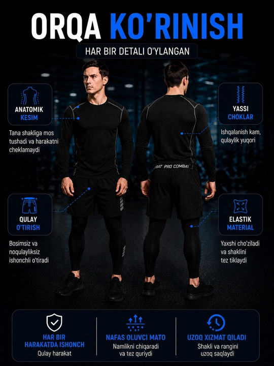 Professional sport kiyimlari erkaklar uchun, rashgard, 5 tasi 1 da va 3 tasi 1 da