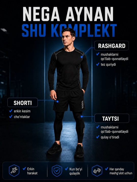 Professional sport kiyimlari erkaklar uchun, rashgard, 5 tasi 1 da va 3 tasi 1 da