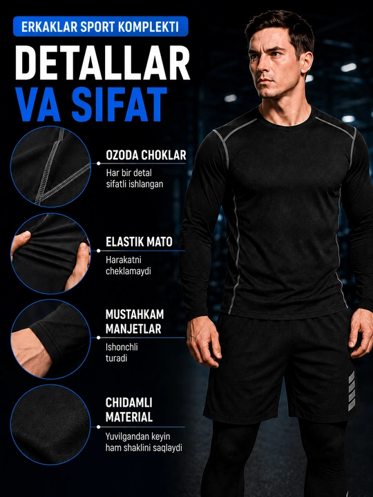 Professional sport kiyimlari erkaklar uchun, rashgard, 5 tasi 1 da va 3 tasi 1 da