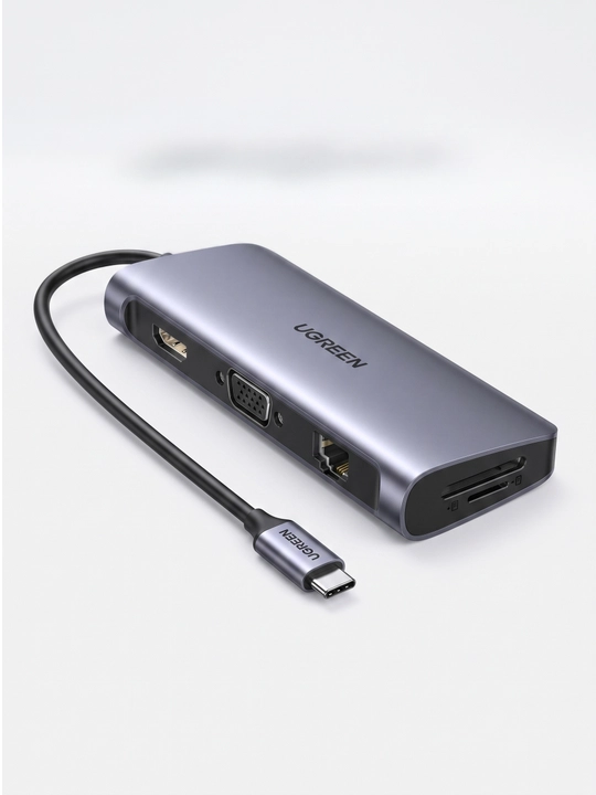 USB-C док-станция Ugreen 9в1, USB-A, HDMI, VGA, SD, LAN. Усб хаб концентратор