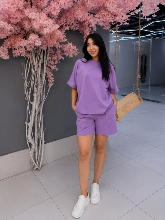 «Yoz salqinligi» oversize kostyumi — futbolka + shortik, 100% paxta - 