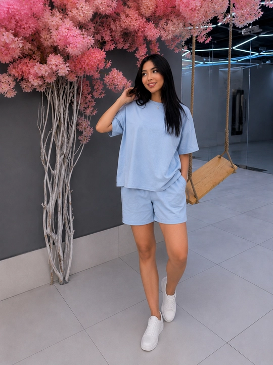 «Yoz salqinligi» oversize kostyumi — futbolka + shortik, 100% paxta - 