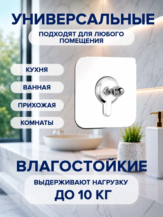 Крючки самоклеящиеся, пластиковые, набор для кухни и ванной