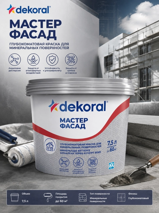 Фасадная краска Dekoral Master Facade 7,5л, акриловая краска для минеральных поверхностей - 