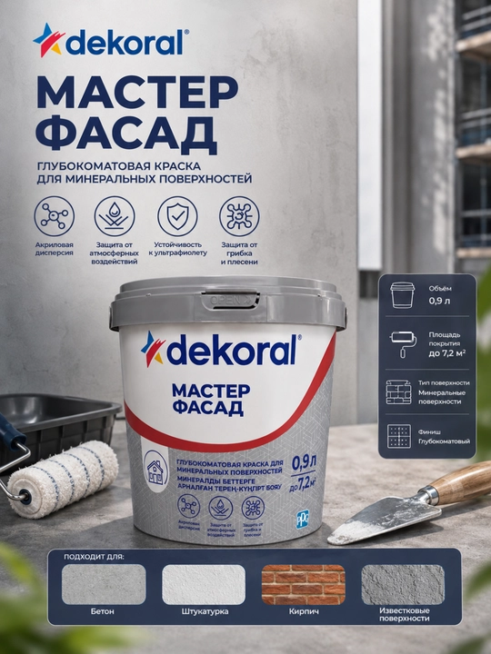Фасадная краска Dekoral Master Facade 7,5л, акриловая краска для минеральных поверхностей - 