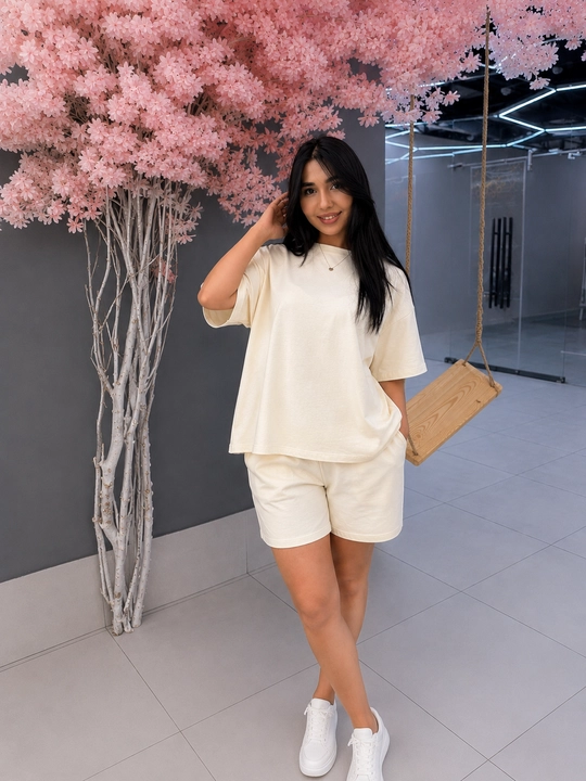 «Yoz salqinligi» oversize kostyumi — futbolka + shortik, 100% paxta - 