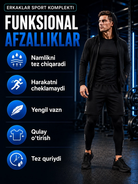 Professional sport kiyimlari erkaklar uchun, rashgard, 5 tasi 1 da va 3 tasi 1 da