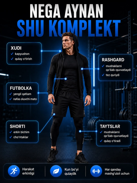 Professional sport kiyimlari erkaklar uchun, rashgard, 5 tasi 1 da va 3 tasi 1 da