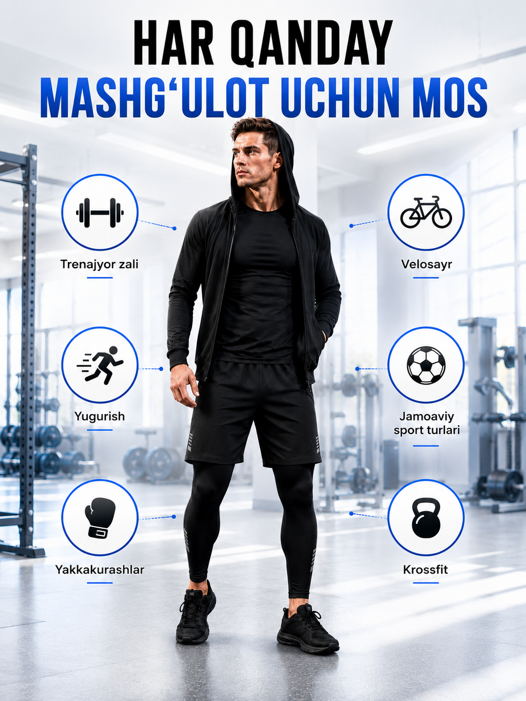 Professional sport kiyimlari erkaklar uchun, rashgard, 5 tasi 1 da va 3 tasi 1 da