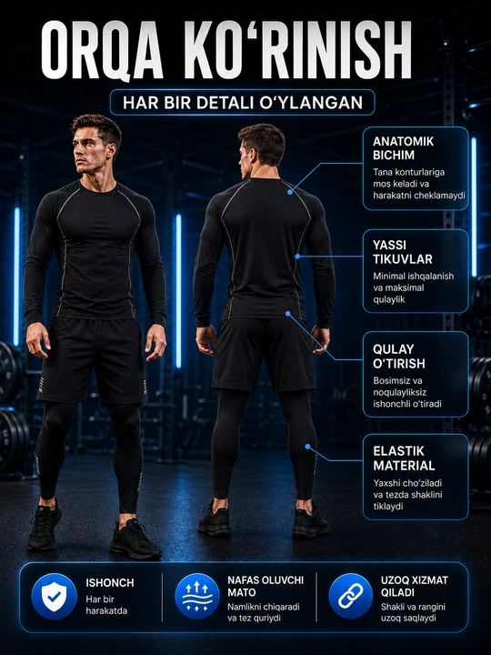 Professional sport kiyimlari erkaklar uchun, rashgard, 5 tasi 1 da va 3 tasi 1 da