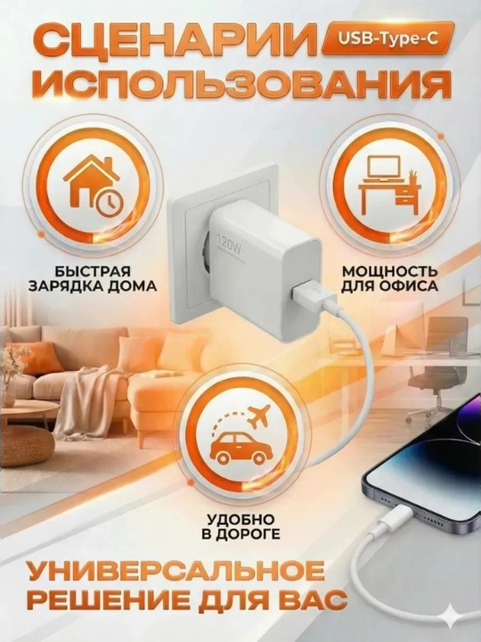 Сетевое зарядное устройство 120W USB Fast Charge