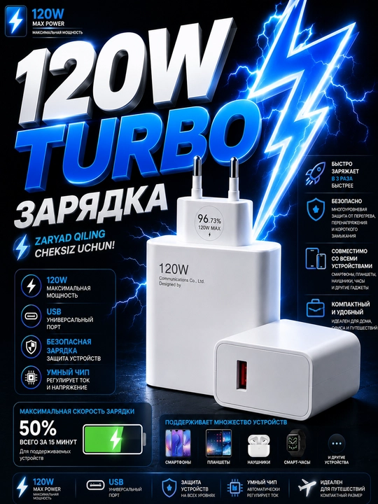 Сетевое зарядное устройство 120W USB Fast Charge - 