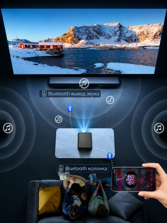 Proyektor V518, Android 15, Full HD, WiFi, Bluetooth, uy kinoteatri uchun smart proyektor