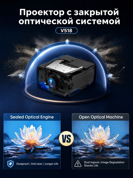 Proyektor V518, Android 15, Full HD, WiFi, Bluetooth, uy kinoteatri uchun smart proyektor