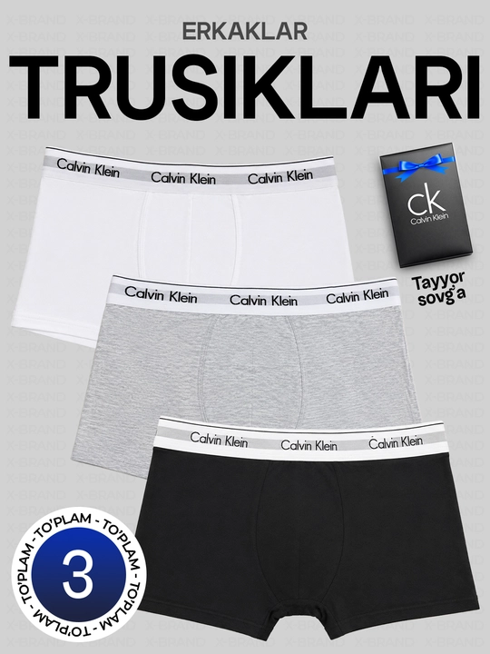 Erkaklar bokser trusiklari, 3 dona, paxta, erkaklar ichki kiyimi, erkaklar sovg‘a to‘plami - 