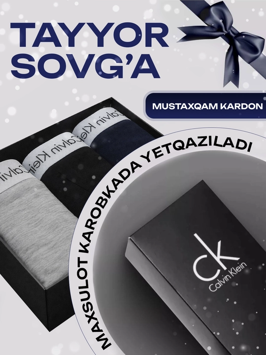 Erkaklar bokser trusiklari, 3 dona, paxta, erkaklar ichki kiyimi, erkaklar sovg‘a to‘plami