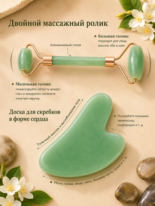 Ролик для лица и скребок из гуаши, массаж для ног, головы, тела и ног