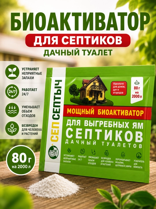 SepSeptich - septiklar va oqova chuqurlari uchun, 80 g - 