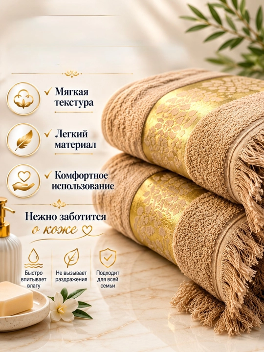 Sochiqlar to'plami 2 tasi 1 da, hammom, yuz va soch uchun, yumshoq va mayin - 