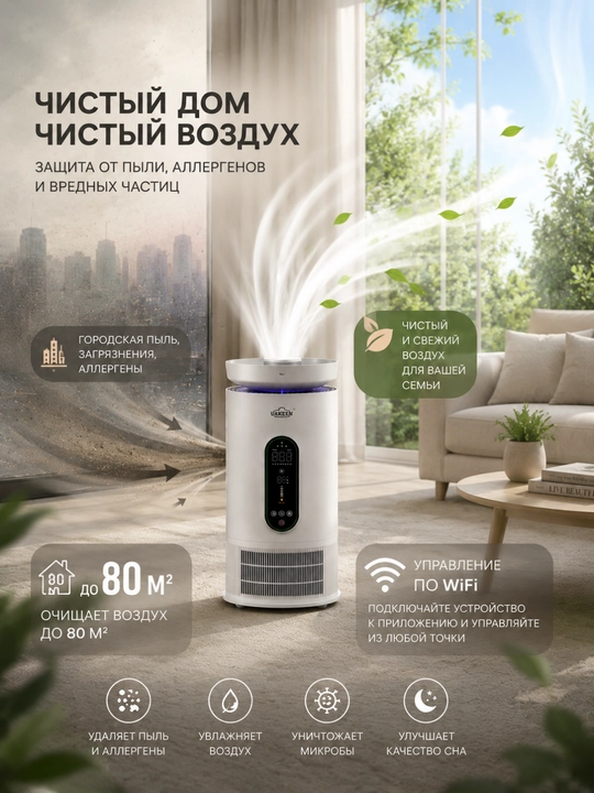 Очиститель воздуха UAKEEN, Ziffler AirMate X, Wi-Fi, H13 HEPA, UV, CADR 330 м³/ч