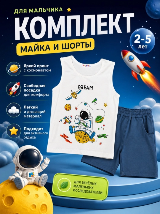 Летний костюм для детей, майка,шорты 2-5 лет