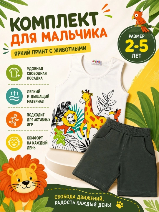 Летний костюм для детей, майка,шорты 2-5 лет - 