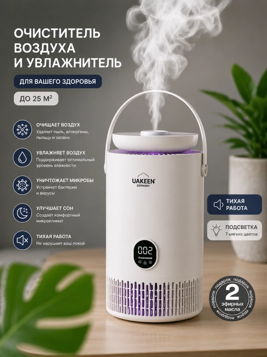 Очиститель воздуха UAKEEN, Ziffler AirMate X, Wi-Fi, H13 HEPA, UV, CADR 330 м³/ч