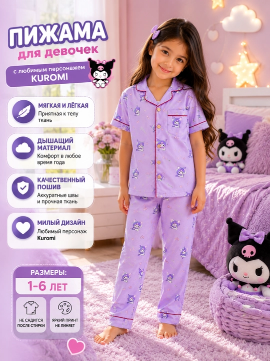 Пижама Kuromi, детская пижама, пижама для девочек - 