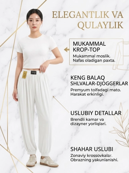 Ayollar uchun keng palazzo shimlar, yuqori qismi rezinkali, 46-52 o'lcham - 