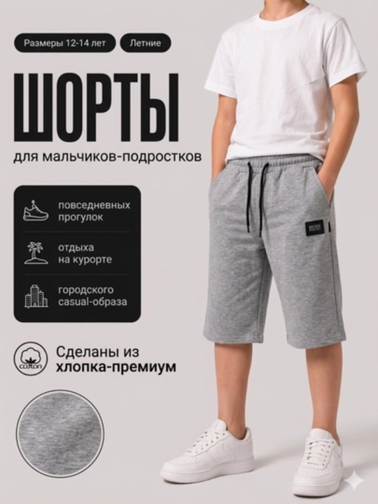 O`smirlar uchun keng bichimli sport shortigi – paxtali qulay kundalik va sport uchun ideal - 