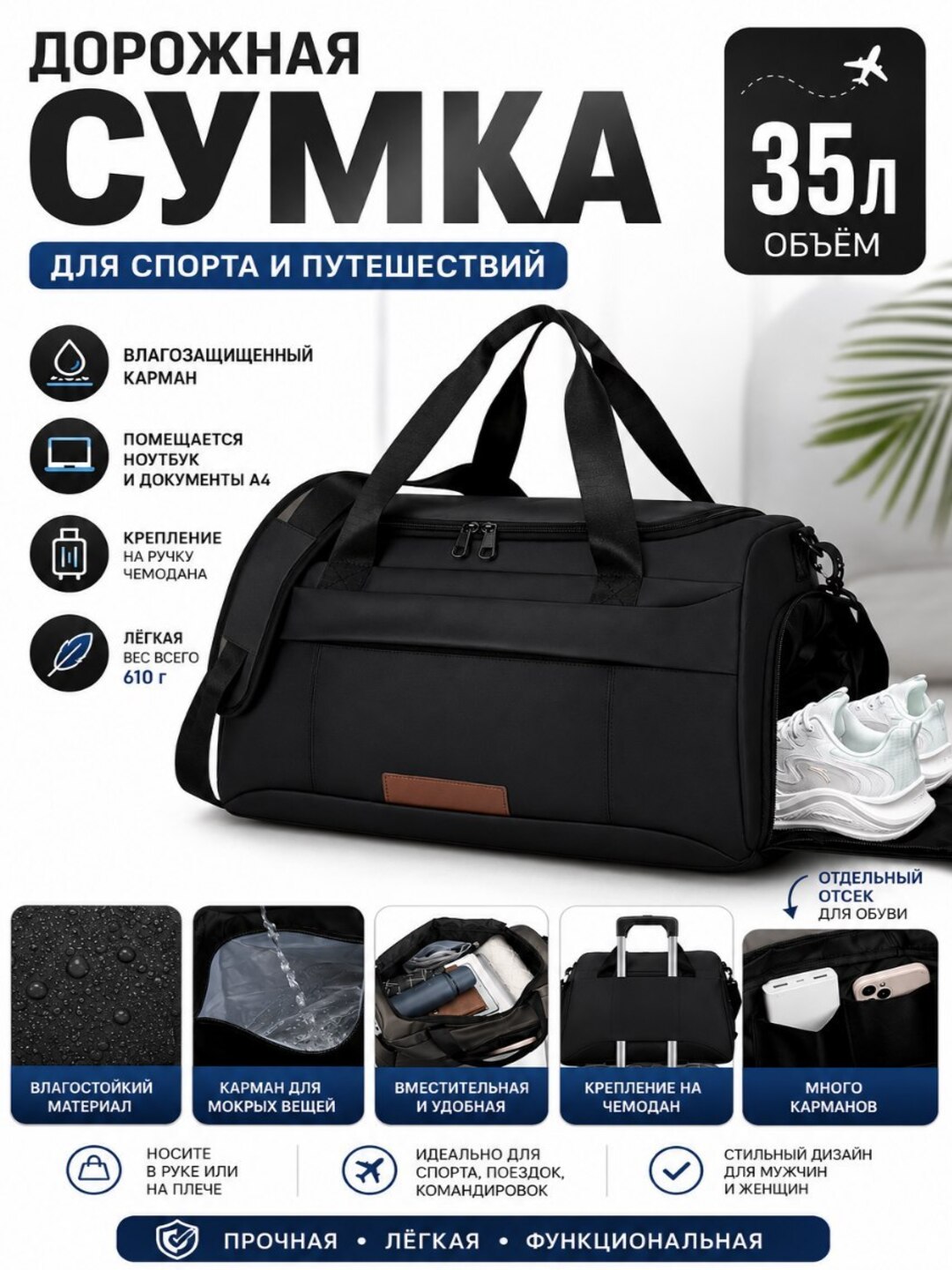 Сумка спортивная для фитнеса, для путешествий, ручная кладь, дорожная