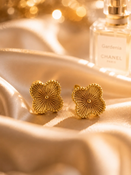 Серьги женские, Van Cleef, с фианитами, золотистые и серебристые