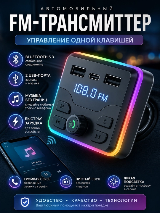 FM-передатчик "ЗАРЯД" Bluetooth, - 