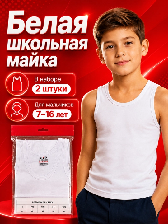 Mayka og`il bolalar uchun, oq maktab maykasi, 2 dona, 7–16 yosh - 