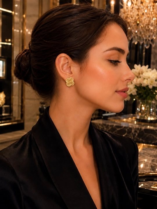 Серьги женские, Van Cleef, с фианитами, золотистые и серебристые