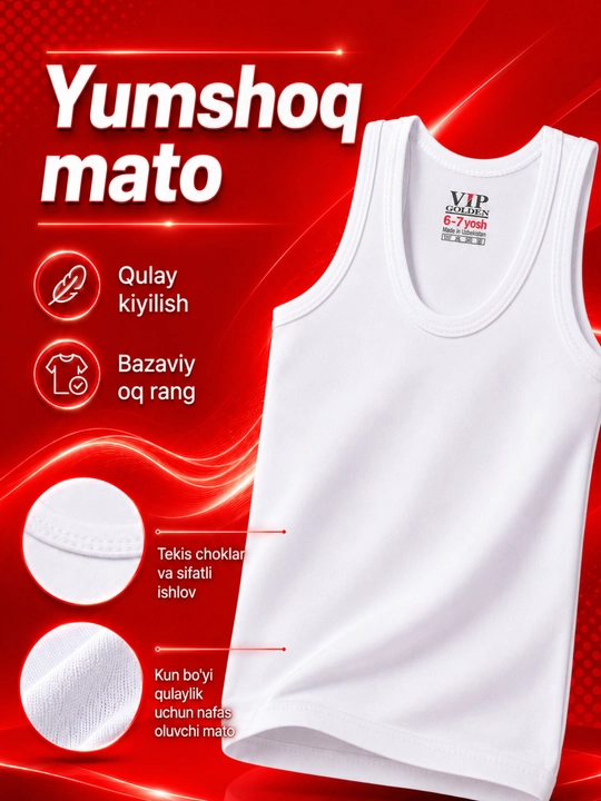 Mayka og`il bolalar uchun, oq maktab maykasi, 2 dona, 7–16 yosh