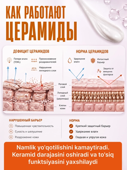 ZODIAC SPF 60+ quyoshdan himoyalovchi yuz va tana krem, seramidlar, niatsinamid, kollagen