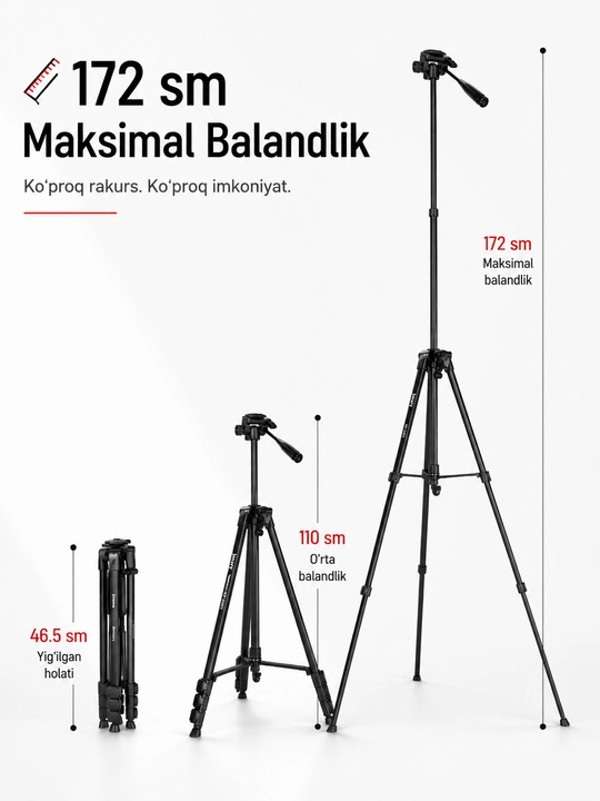 JMARY KP-2201 professional shtativ 172sm telefon va kamera uchun tripod 3kg