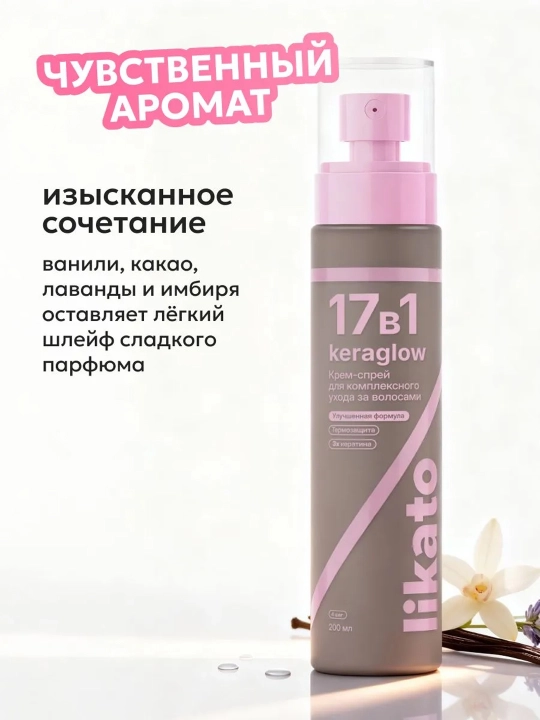 Крем-спрей для волос LIKATO KERAGLOW 17в1 многофункциональный с термозащитой, 200 мл
