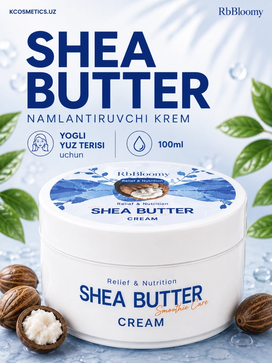 Shea yog‘i bilan namlantiruvchi yuz kremi, asosiy krem, koreys kosmetikasi, rbBloomy, 100 ml - 